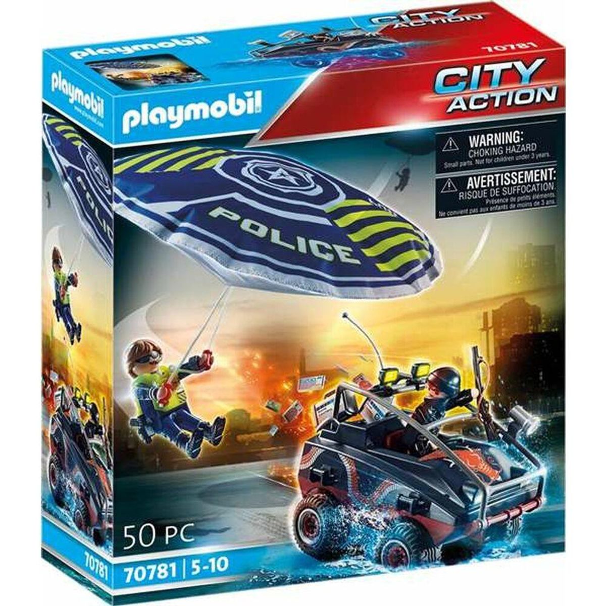 Playset Playmobil City Action Police Parachute with Amphibious Vehicle 70781 (50 stk)