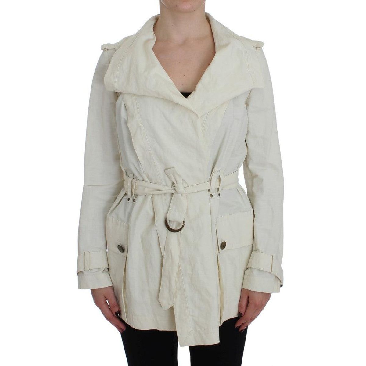 PLEIN SUD Elegant White Wrap Trench Jacket