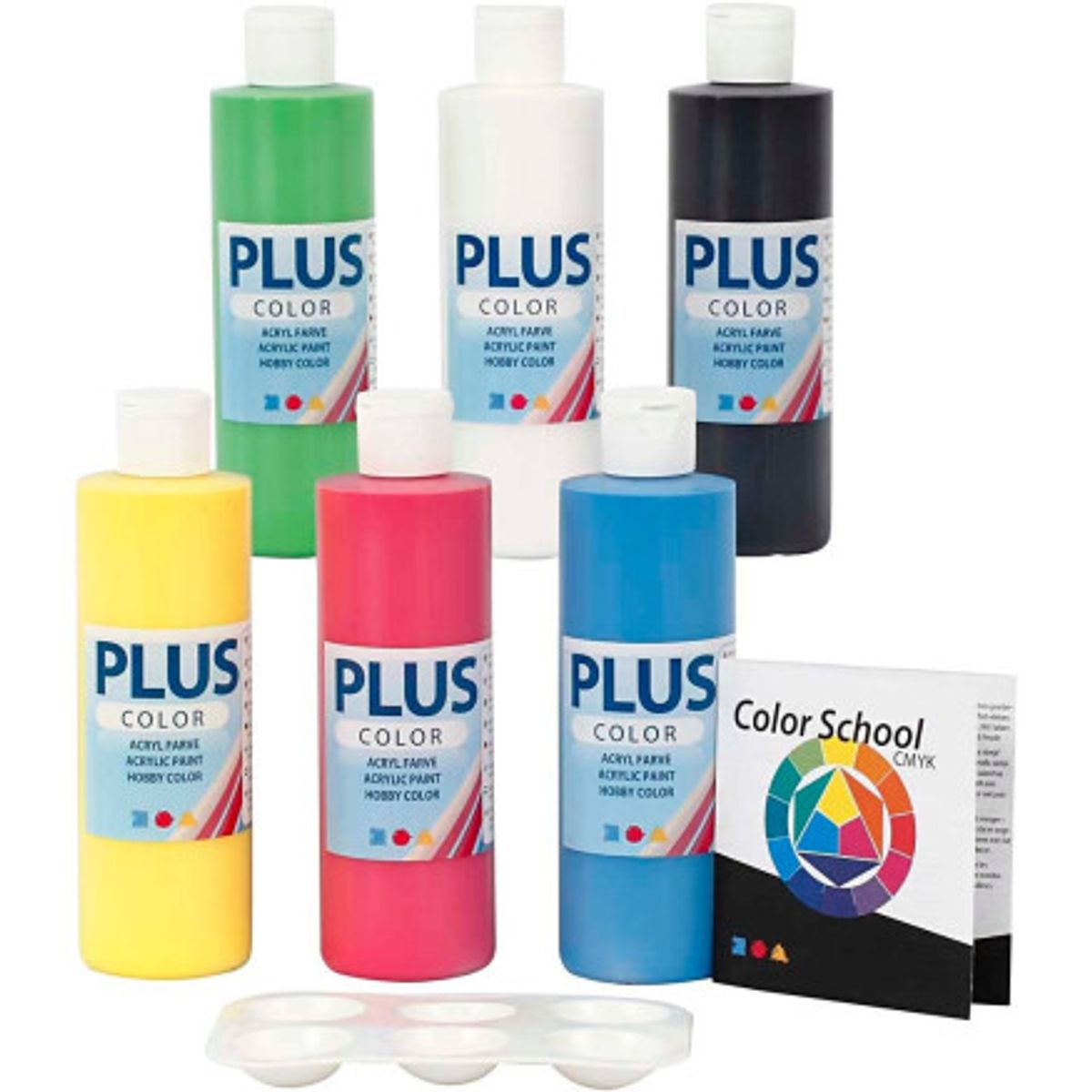 Plus Color hobbymaling, primærfarver, 6x250 ml/ 1 pk.