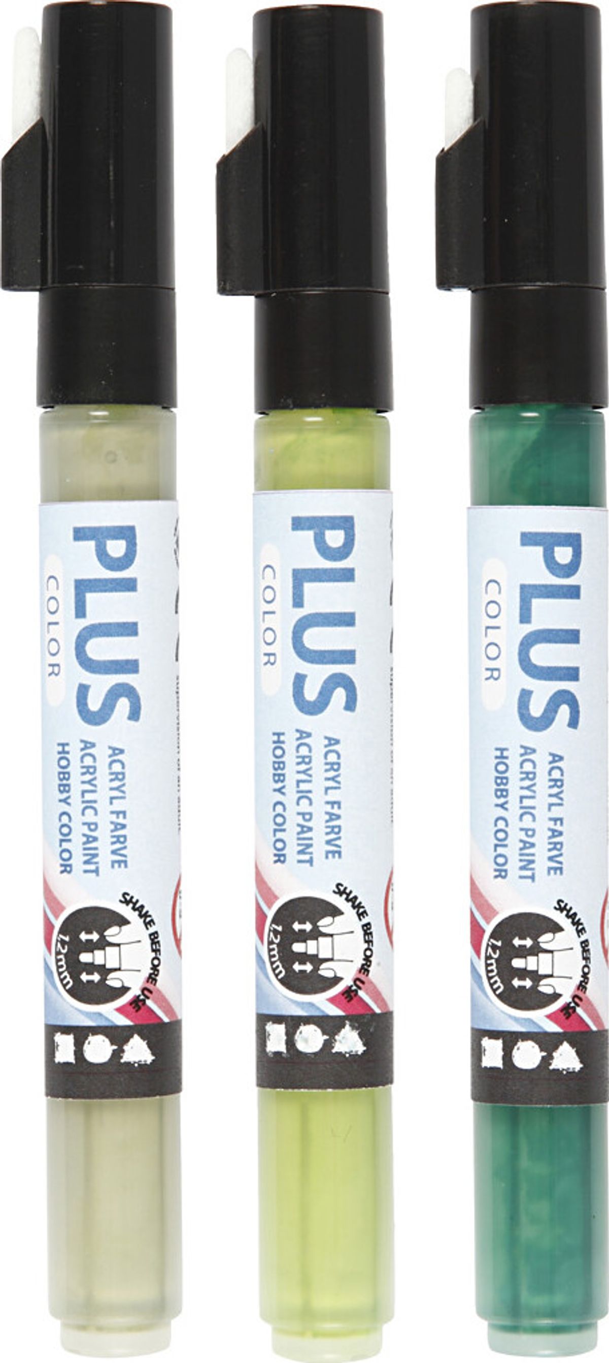 Plus Color Tusch - L 14,5 Cm - Tykkelse 1-2 Mm - Mørk Grøn - Eucalyptus - Leaf Green - 3 Stk. - 5,5 Ml