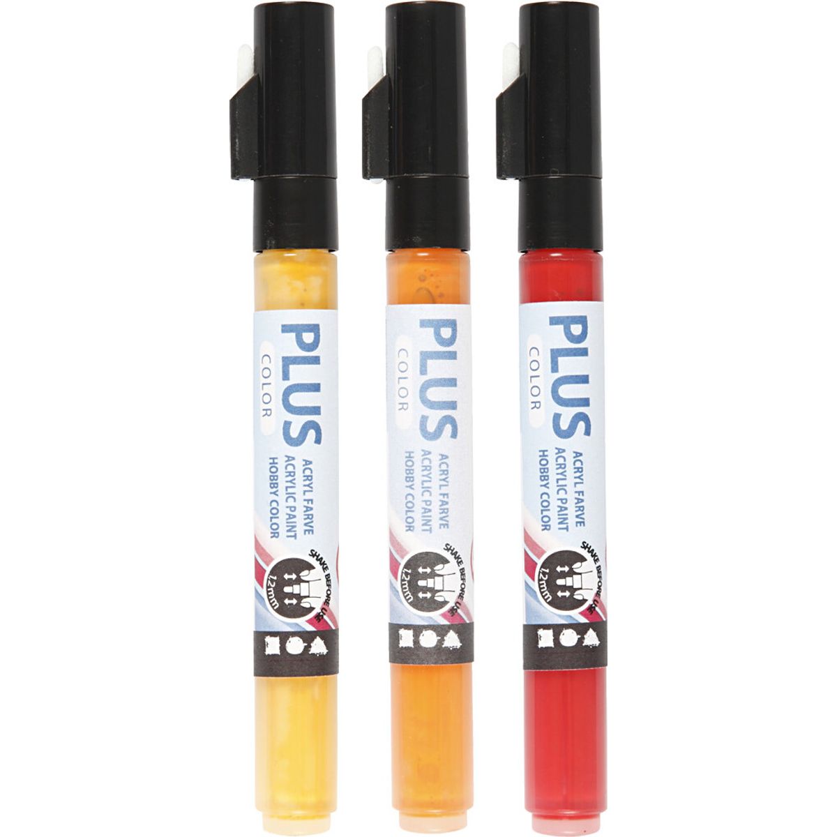 Plus Color Tusch - L 14,5 Cm - Tykkelse 1-2 Mm - Pumpkin - Crimson Red - Yellow Sun - 3 Stk. - 5,5 Ml