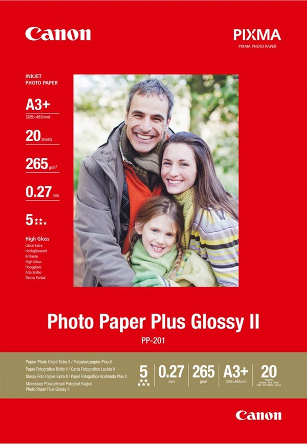 Plus Glossy II fotopapir inkjet A3 - Canon PP-201 - 265gr. - 20 ark