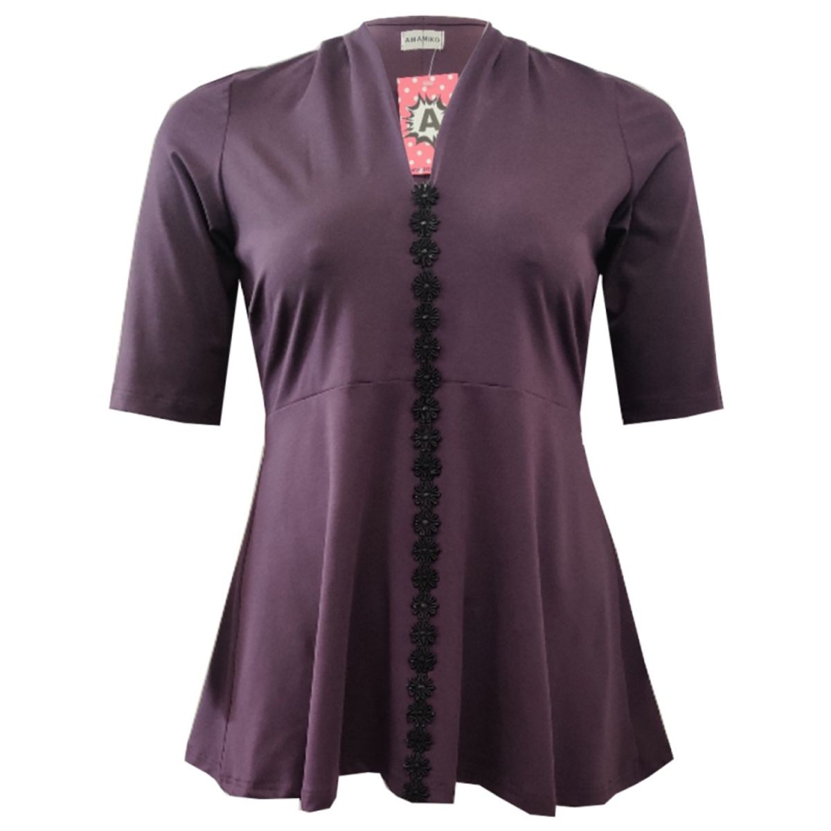 Plus size bluse - Sendai Aubergine Flower