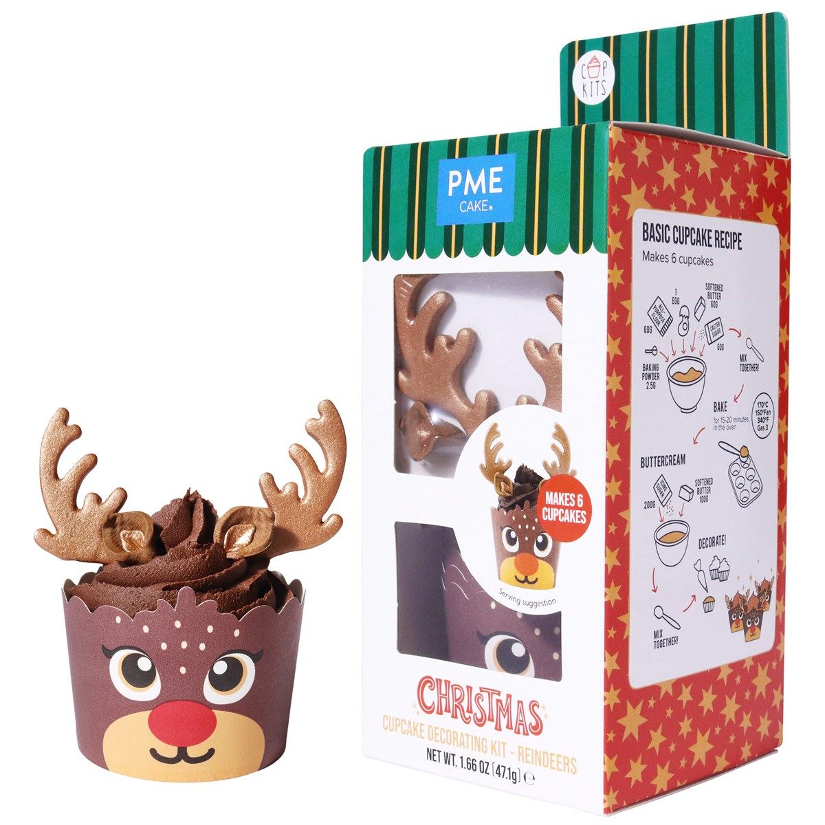 PME - Christmas Cupcake Decorating Kit, Reindeers, 6 sæt