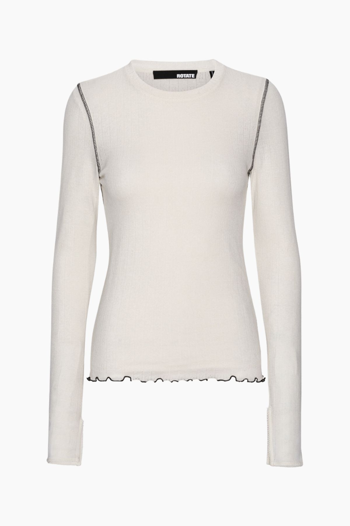 Pointelle Longsleeve Top - Bright White - ROTATE - Hvid L