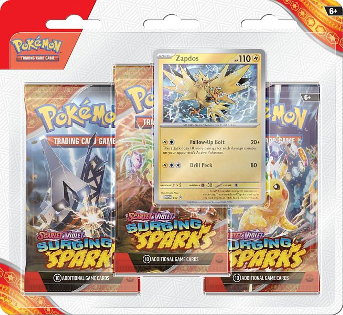 Pokemon SV08: Surging Sparks Zapdos 3-Pack Blister