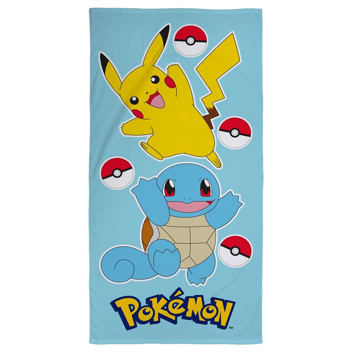 Pokémon håndklæde - 70x140 cm - Børnehåndklæde med Pikachu og Squirtle - Badehåndklæde 100% Bomuld