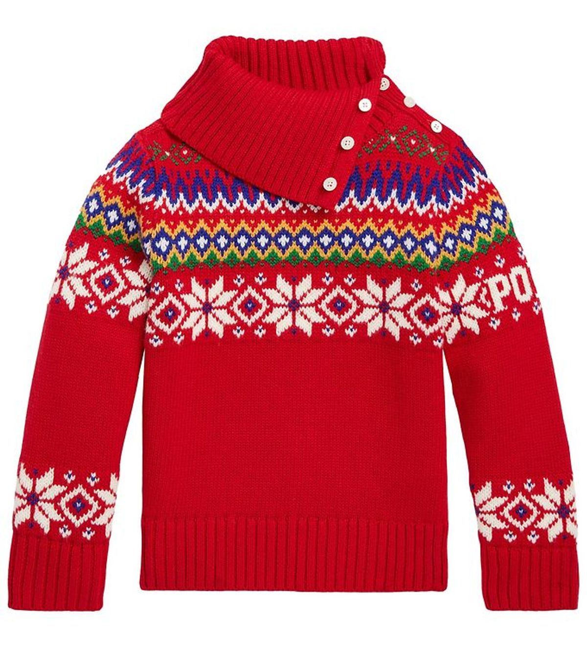 Polo Ralph Lauren Bluse - Bomuld/Uld - Fair Isle - Rød m. Mønste