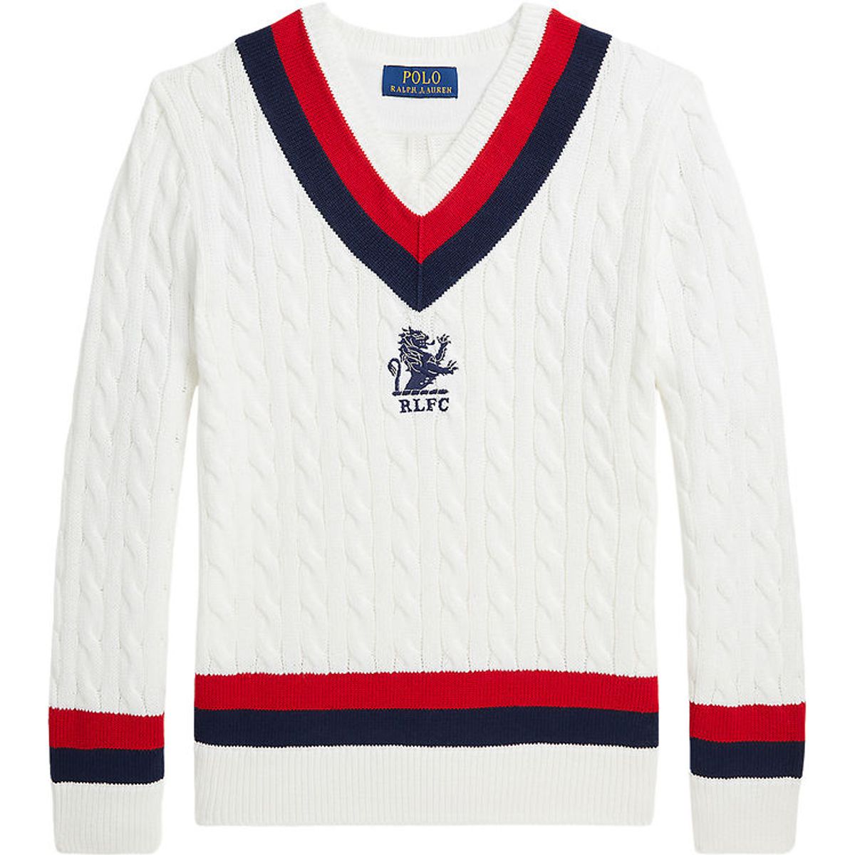 Polo Ralph Lauren Bluse - Strik - Deckwash White m. Navy/Rød