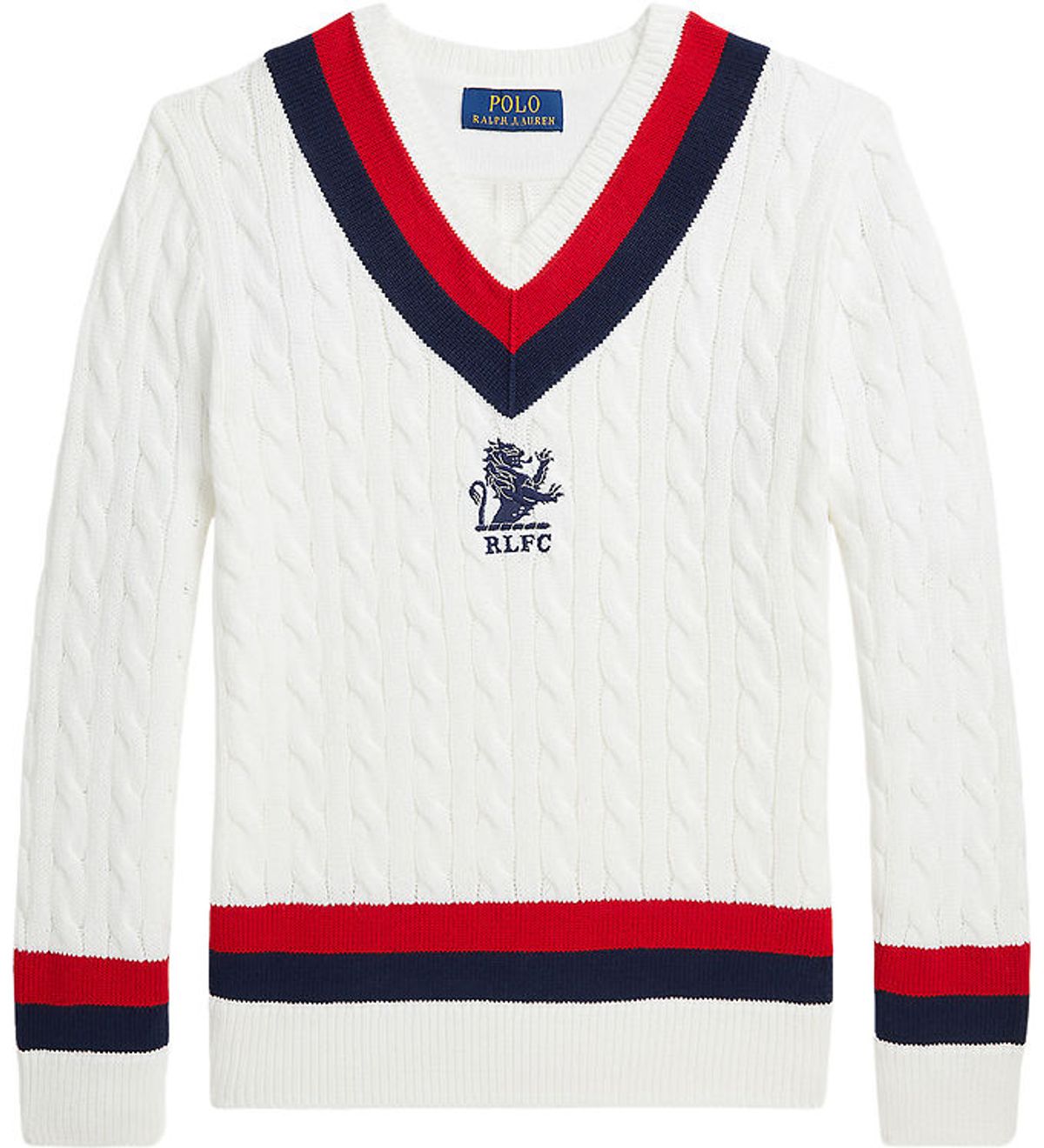 Polo Ralph Lauren Bluse - Strik - Deckwash White m. Navy/Rød