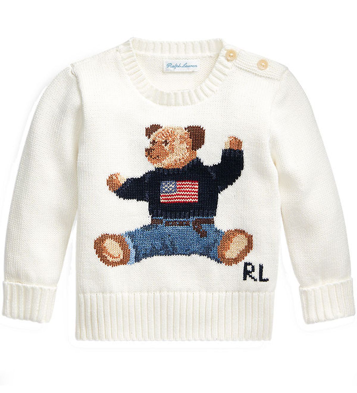 Polo Ralph Lauren Bluse - Strik - Hvid m. Bamse