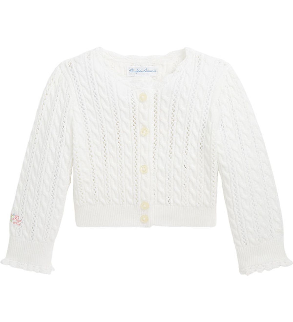 Polo Ralph Lauren Cardigan - Cropped - Strik - Hvid m. Hulmønste