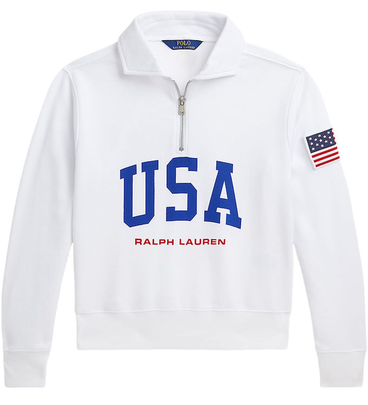 Polo Ralph Lauren Sweatshirt m. Lynlås - Cropped - Hvid m. USA