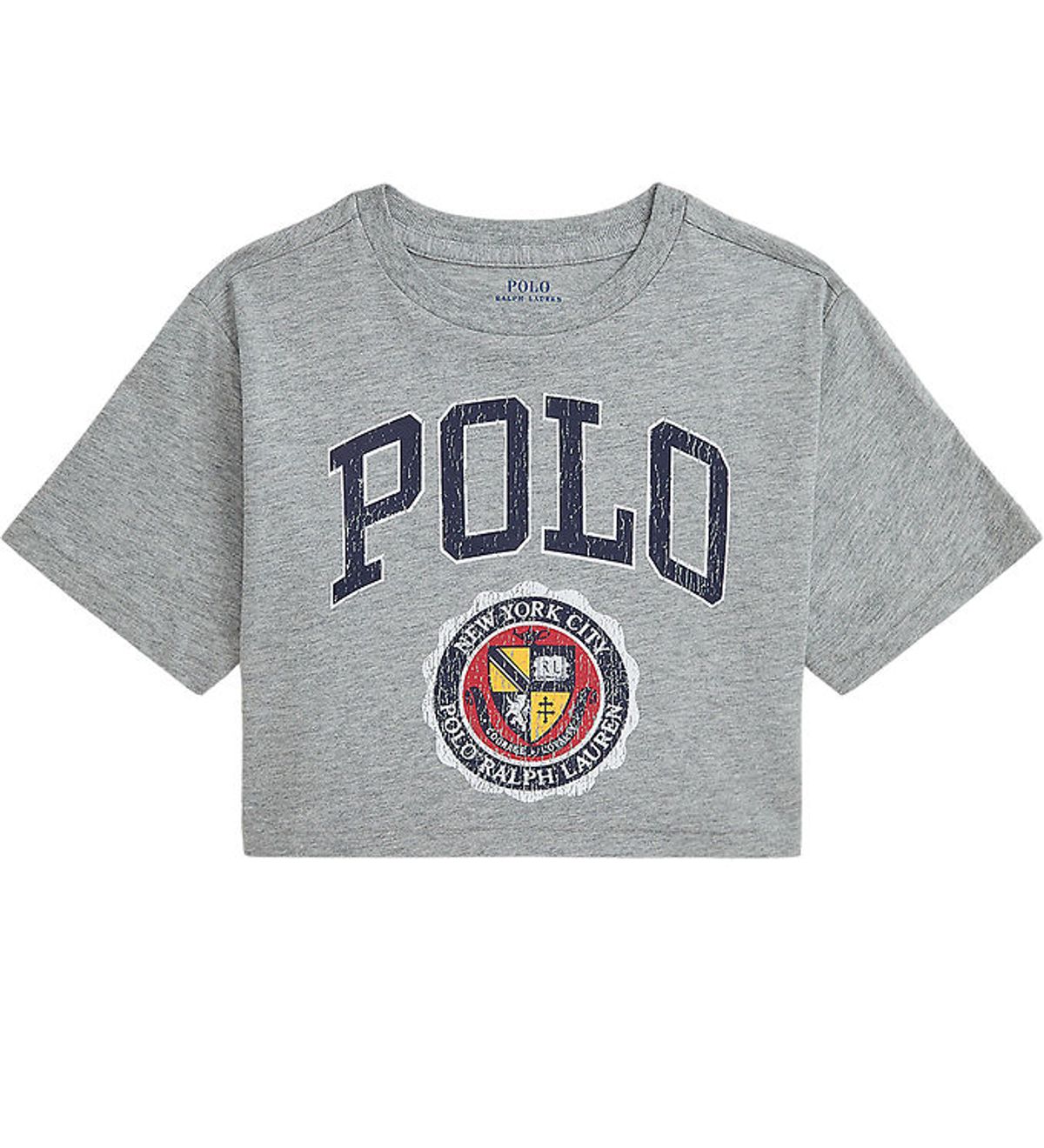 Polo Ralph Lauren T-shirt - Cropped - Gråmeleret m. Print