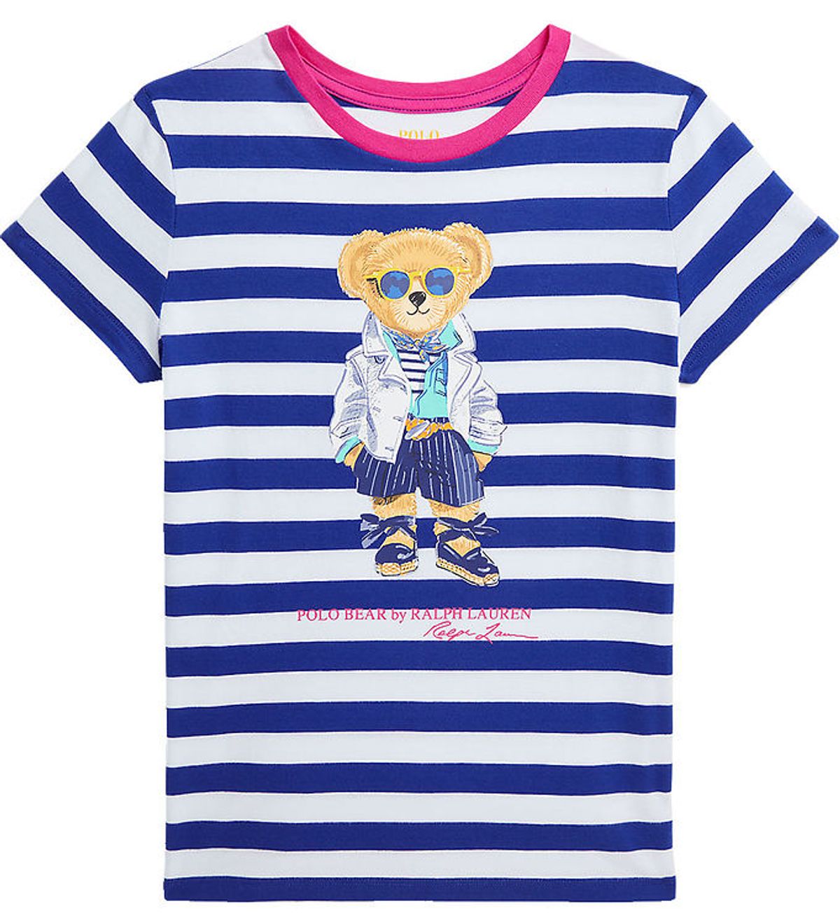 Polo Ralph Lauren T-shirt - Hvid/Blåstribet m. Bamse