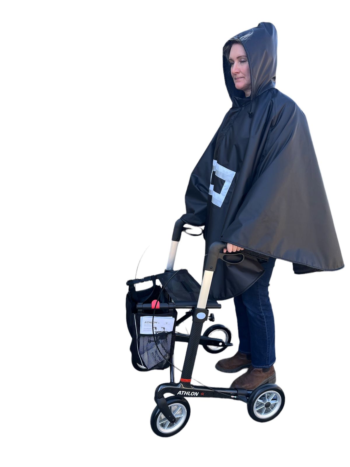 Poncho SPORT- FLEECE med indvendig blød fleece - til rollator, cykel, kørestol & fodgænger