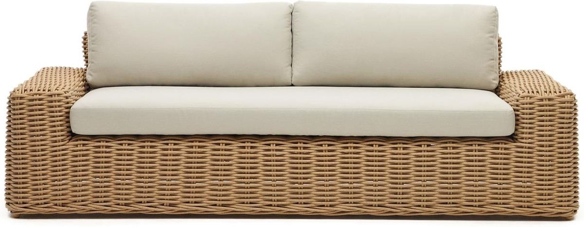 Portlligat, Udendørs 3-personers sofa, beige/hvid, H68x222x95 cm, syntetisk flet/rattan