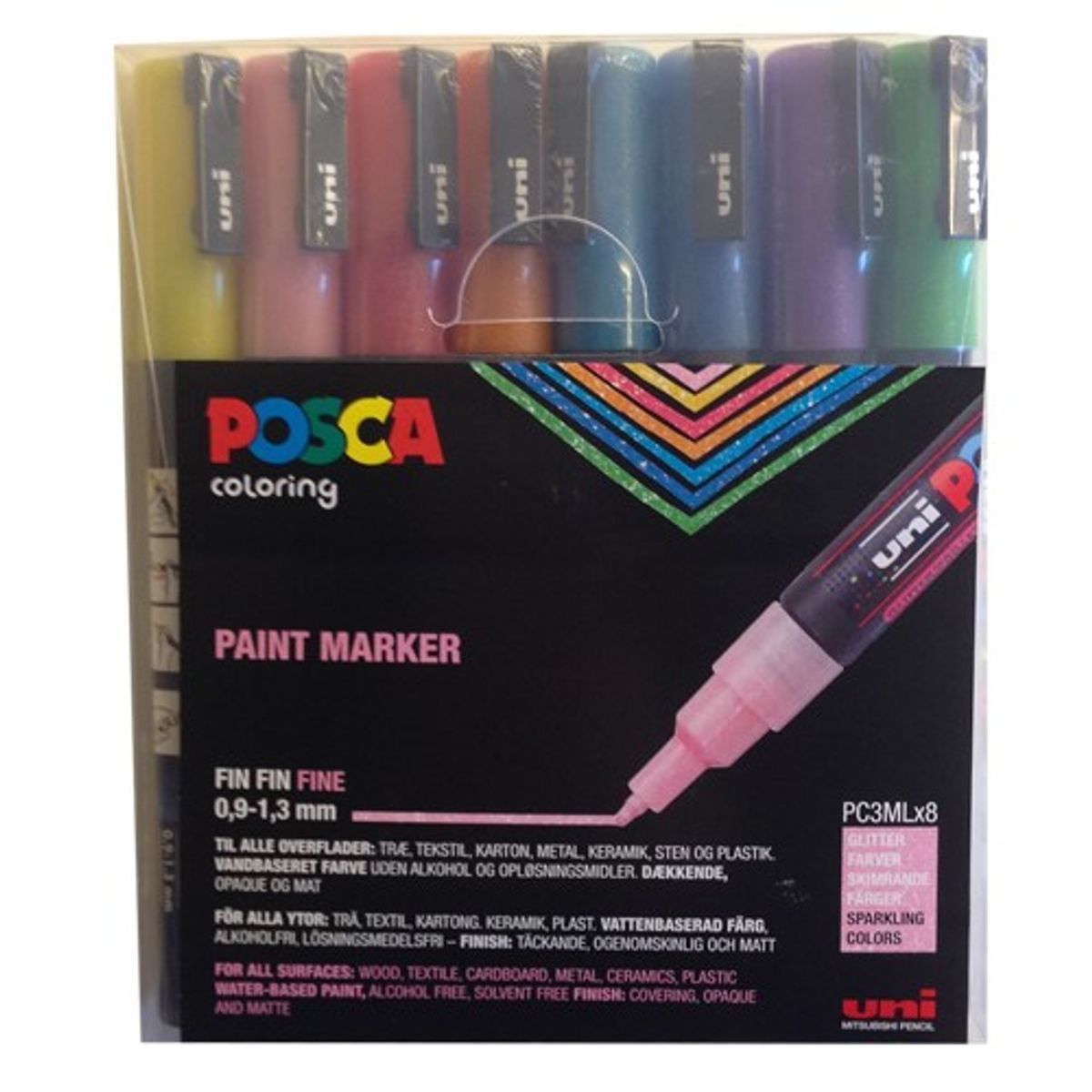 Posca Tusch - PC-3ML - Æske med 8 stk. (Glitter)