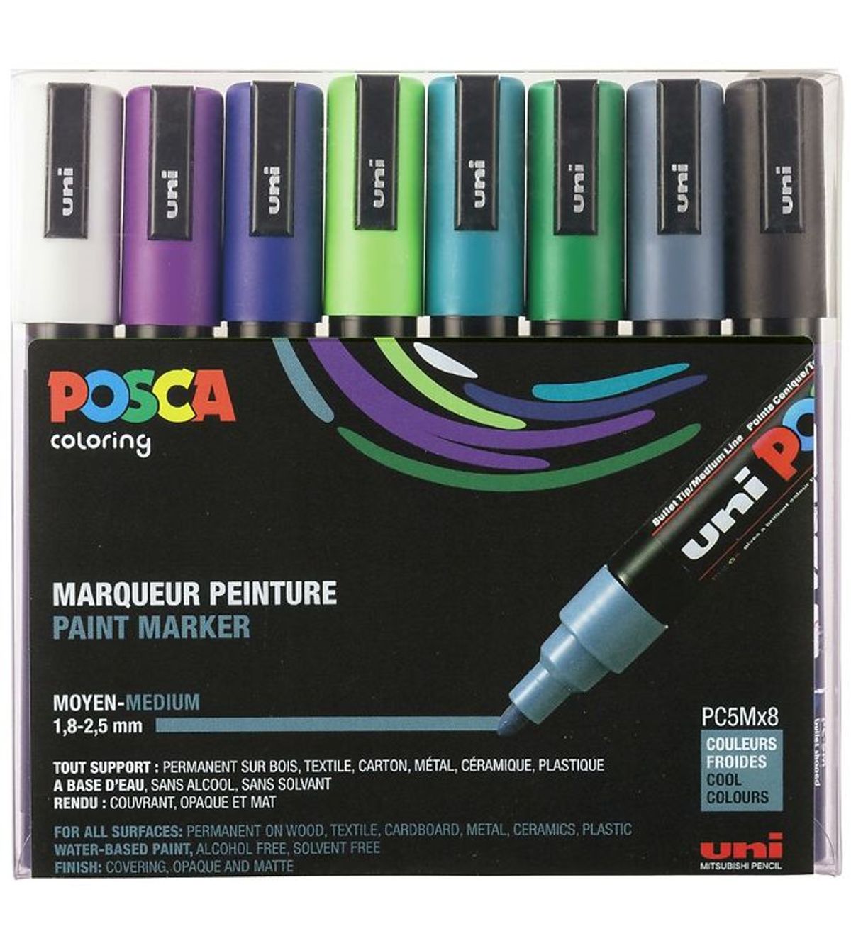 Posca Tuscher - PC-5M - 8 stk. - Kolde Farver