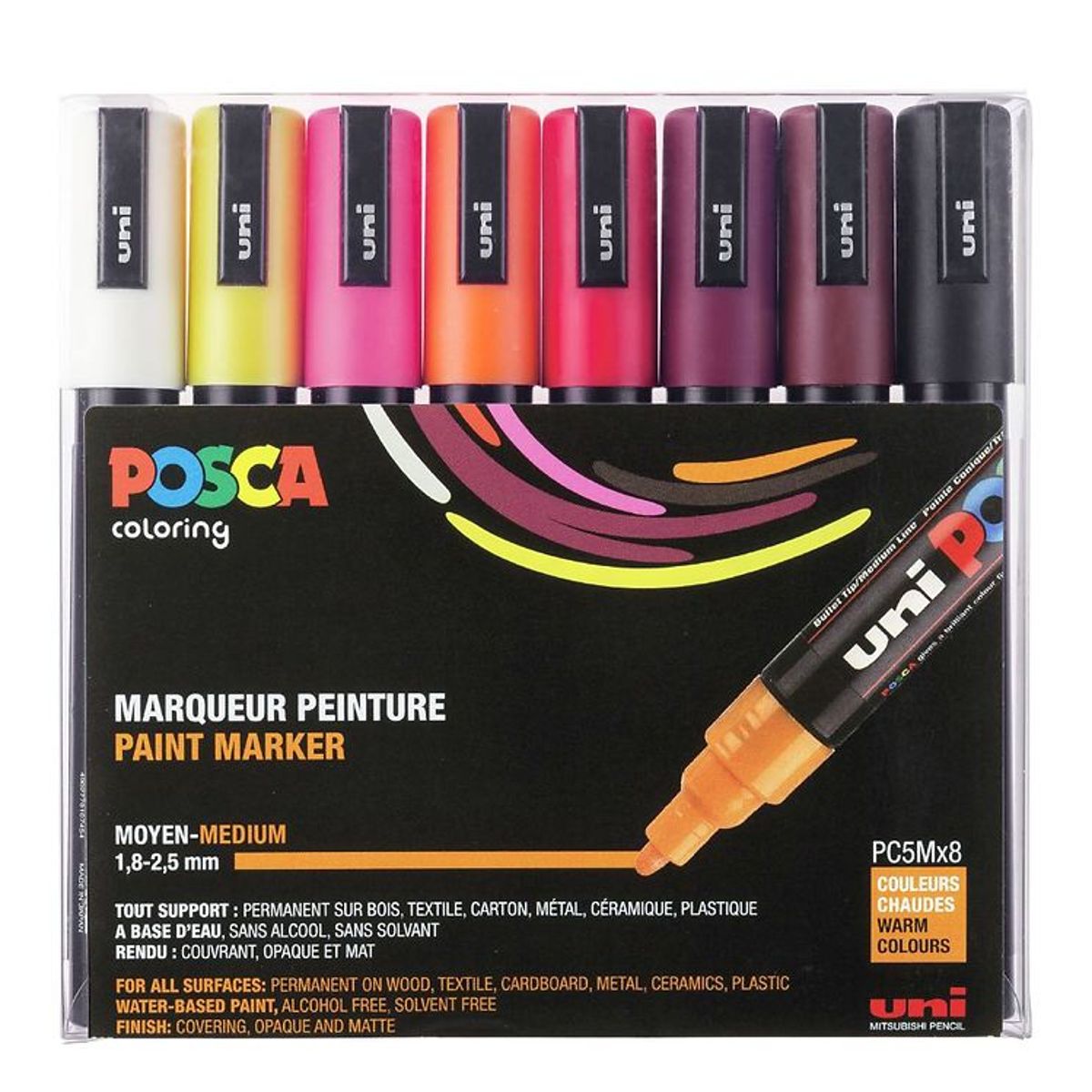 Posca Tuscher - PC-5M - 8 stk. - Varme Farver