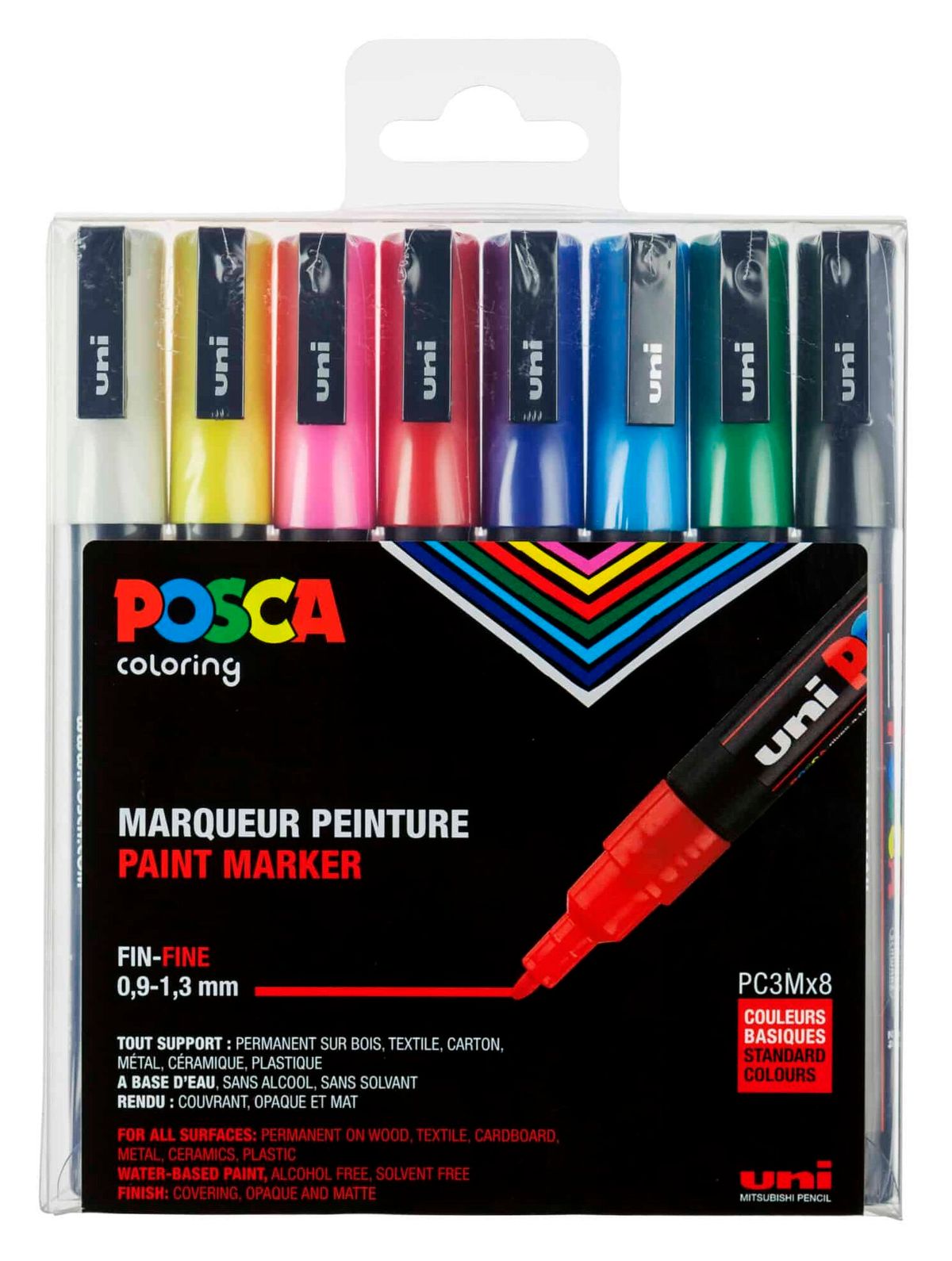 Posca Tusser Sæt Standard Farver PC-3M - 8 stk.