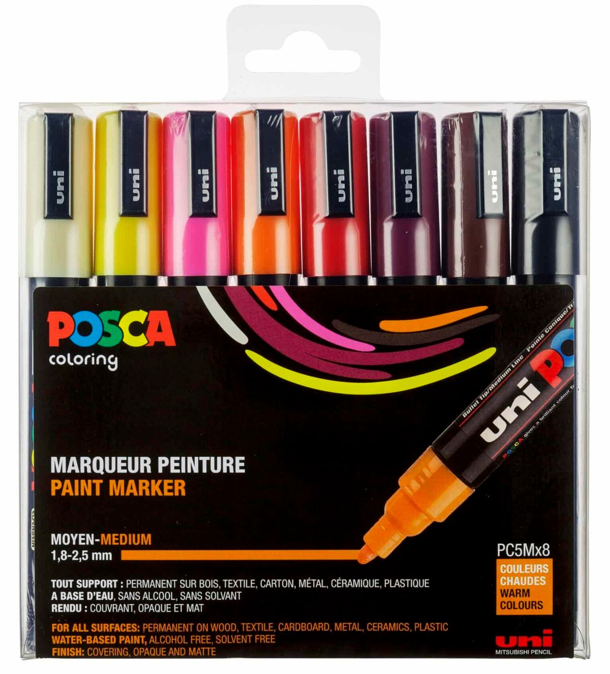 Posca Tusser Sæt Varme Farver PC-5M - 8 stk.