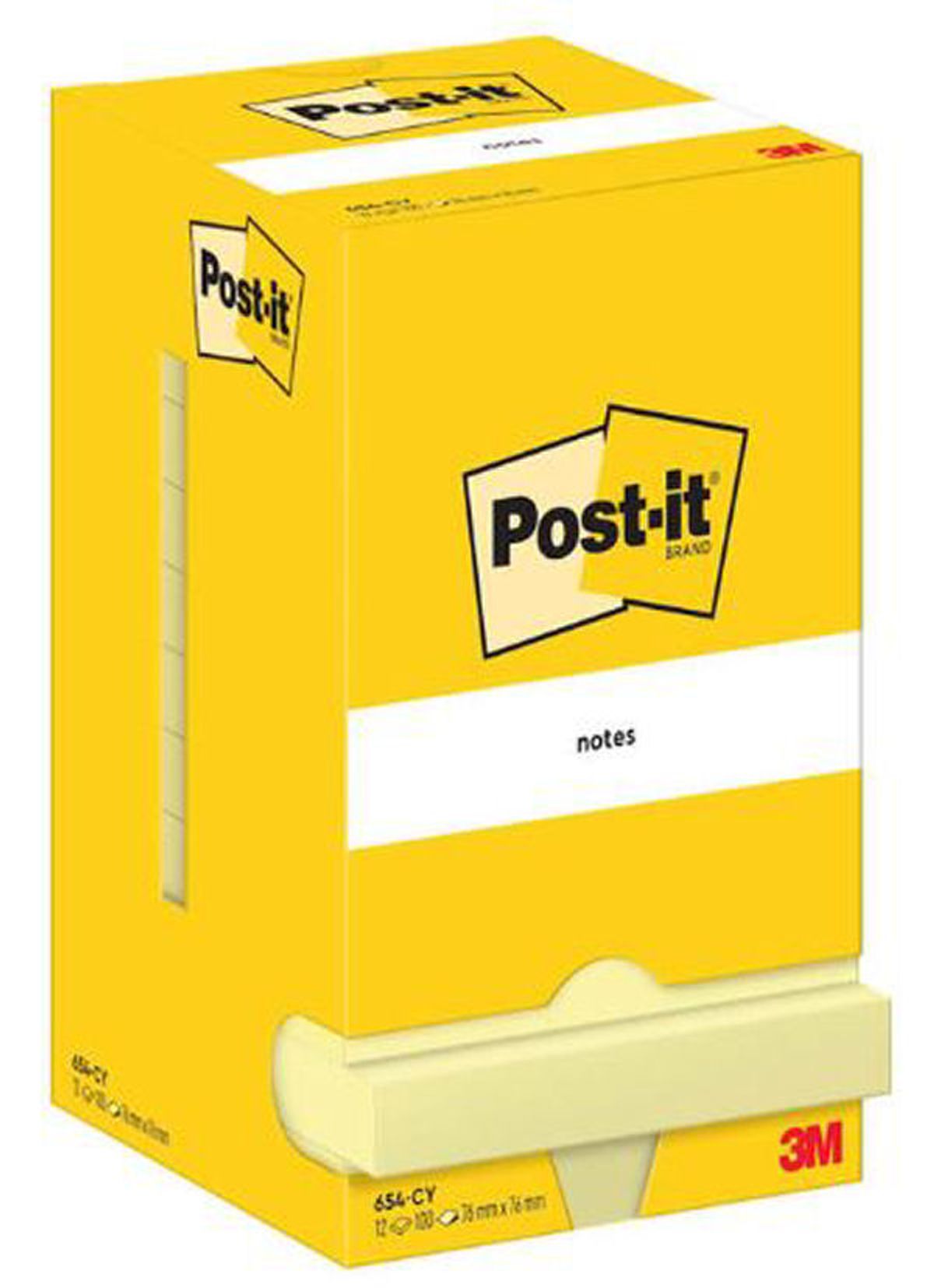 Post-it 3M notes 76mmx76mm 654-CY 12x100 stk. gul