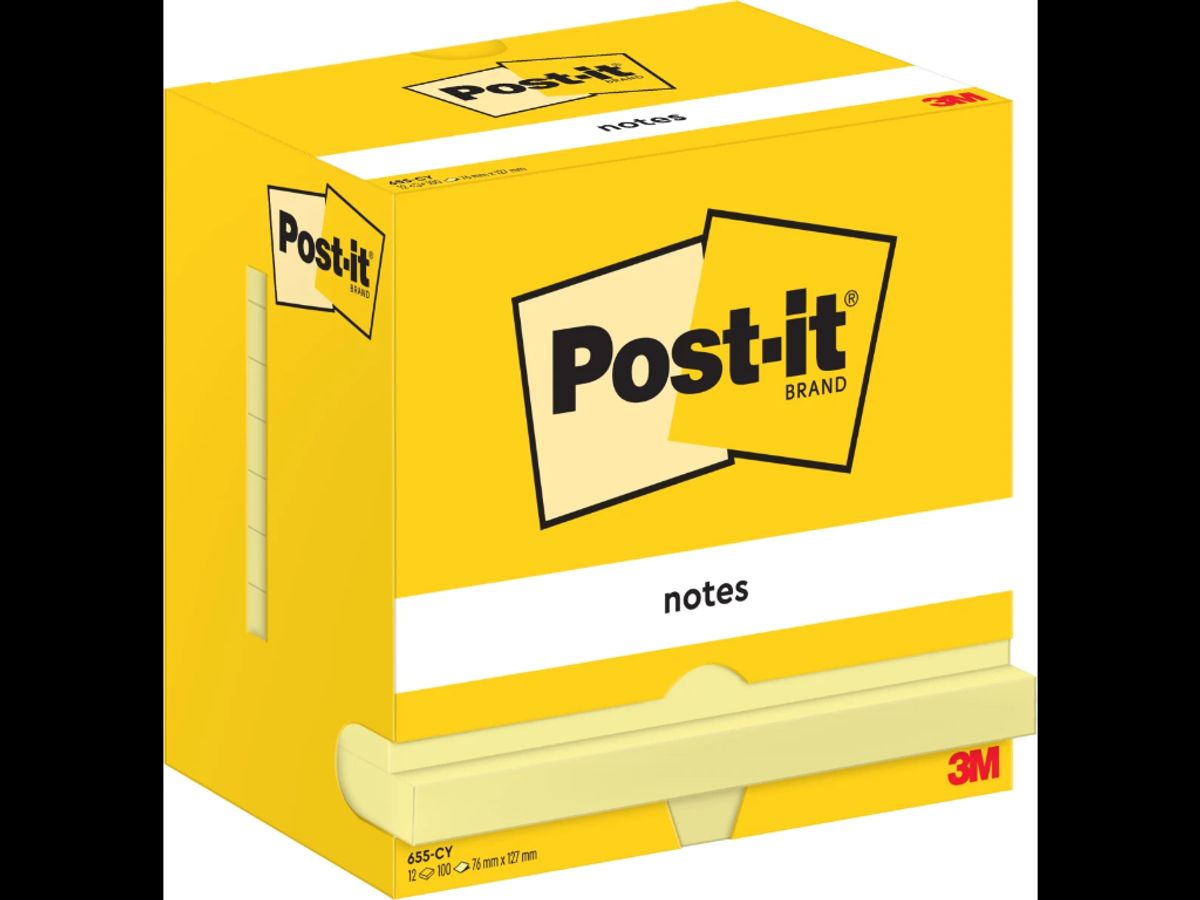 Post-it 76x127mm Canary gul 12 Blokke (655)