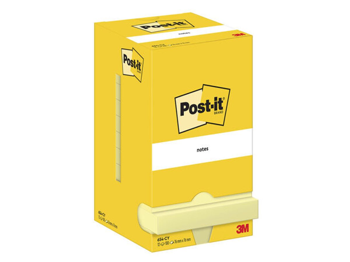 Post-it blok 654 gul 76x76 mm 12 blokke