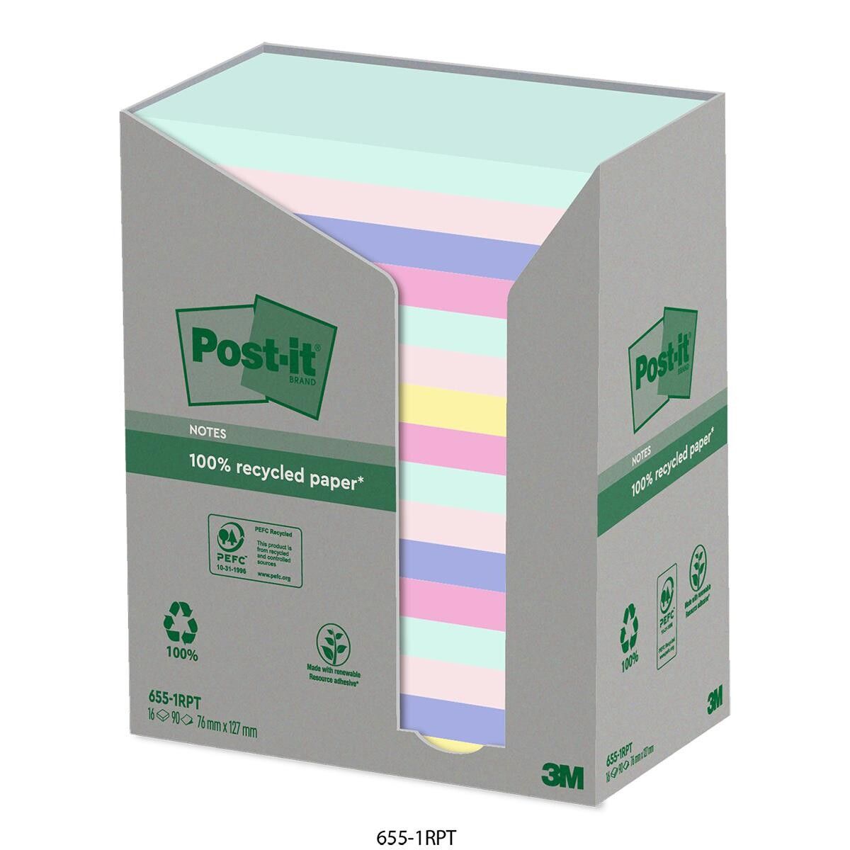 Post-it blok Recycled ass. 76x127mm 16blk/pak