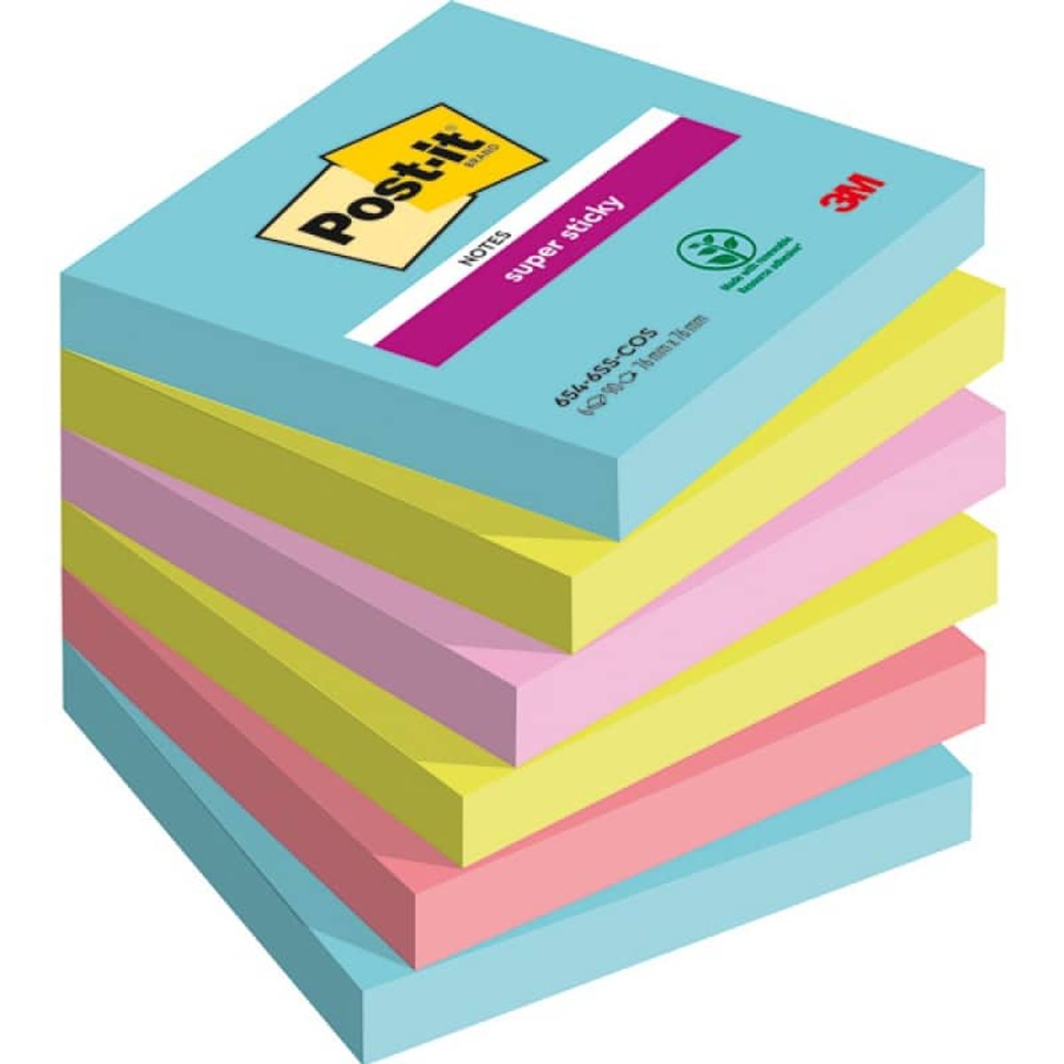 Post-it® COSMIC klæbende noter, 76x76mm, 6x90 ark, 1 pakke