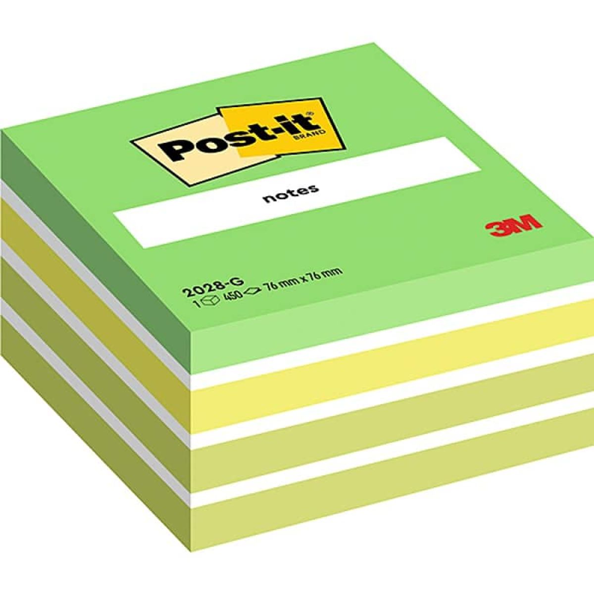 Post-it® Note Cube Mix i blå &amp; grønne farver, 76 mm x 76 mm, 450 ark,.