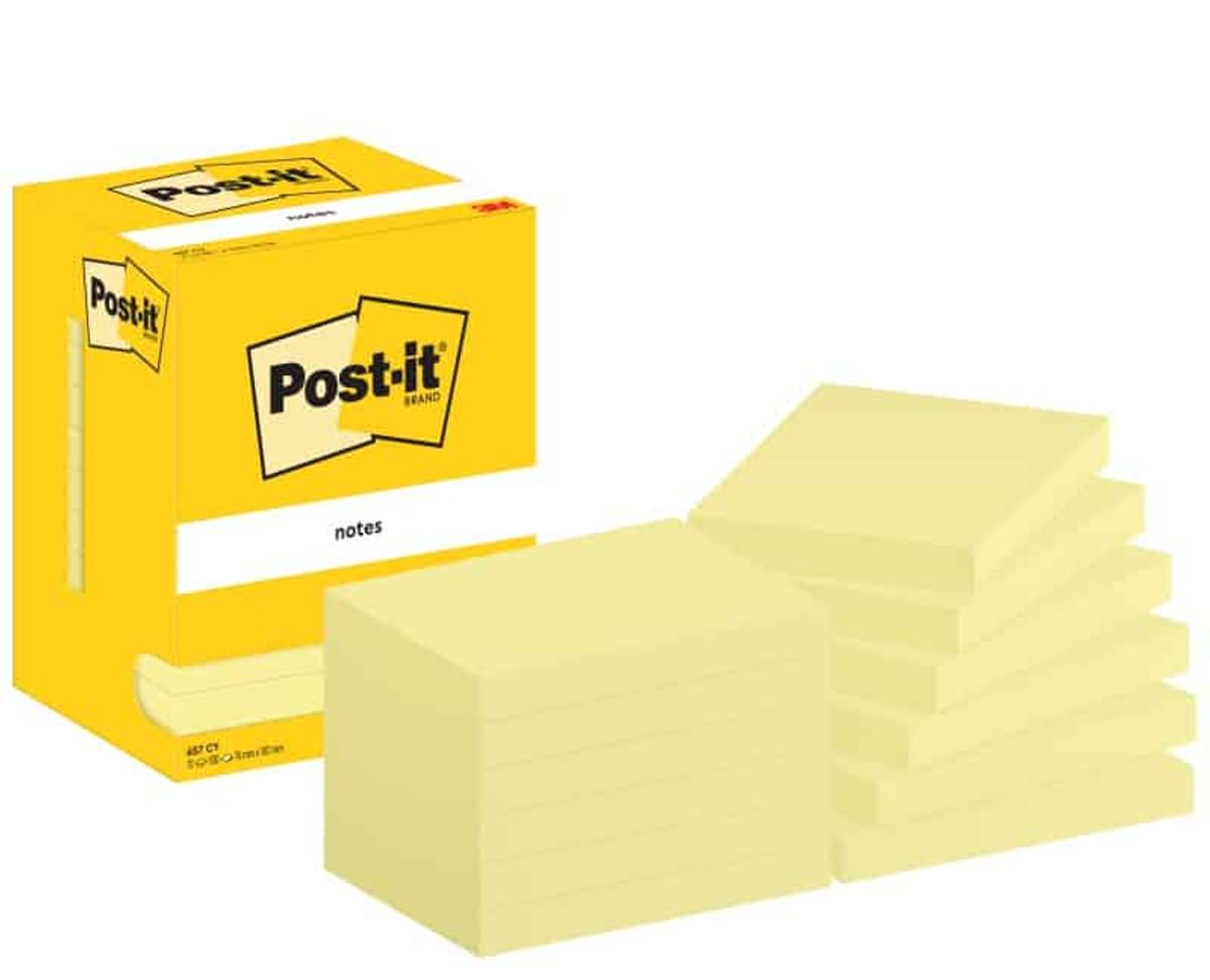 Post-it® Noter Kanariegul&trade;, 12 blokke, 76 mm x 102 mm,.