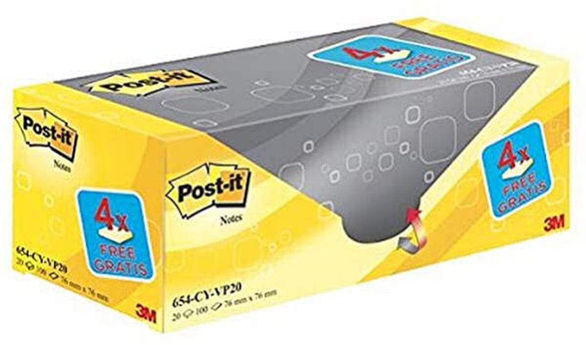 Post-it notes 3M 76mmx76mm 654-CY-VP20 gul 20 stk.