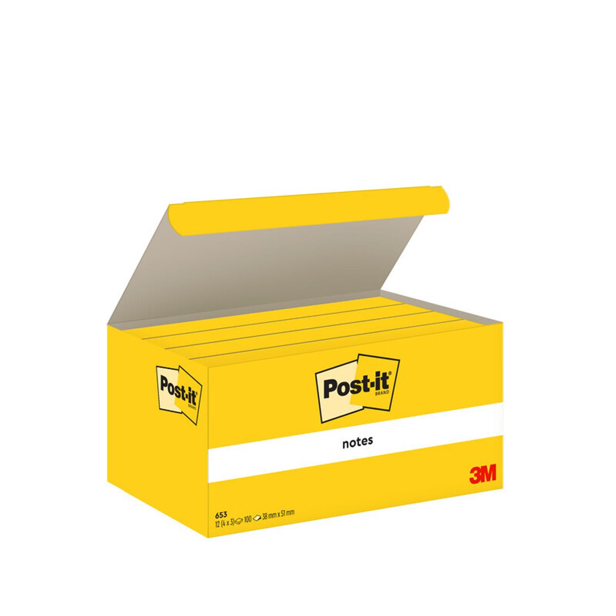 Post-it notes 653 gul 38x51mm, 12 blokke