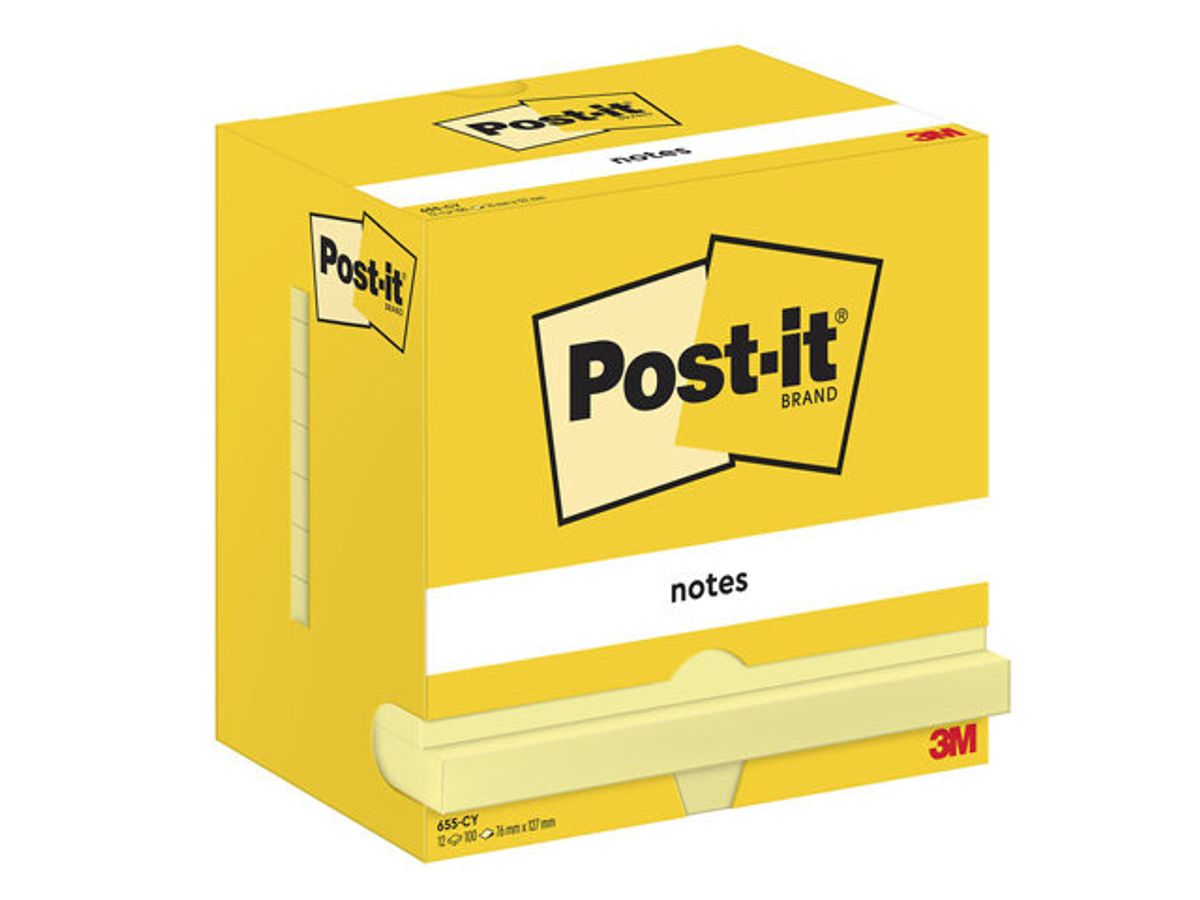 Post-it notes 655 gul 76x127mm, 12 blokke