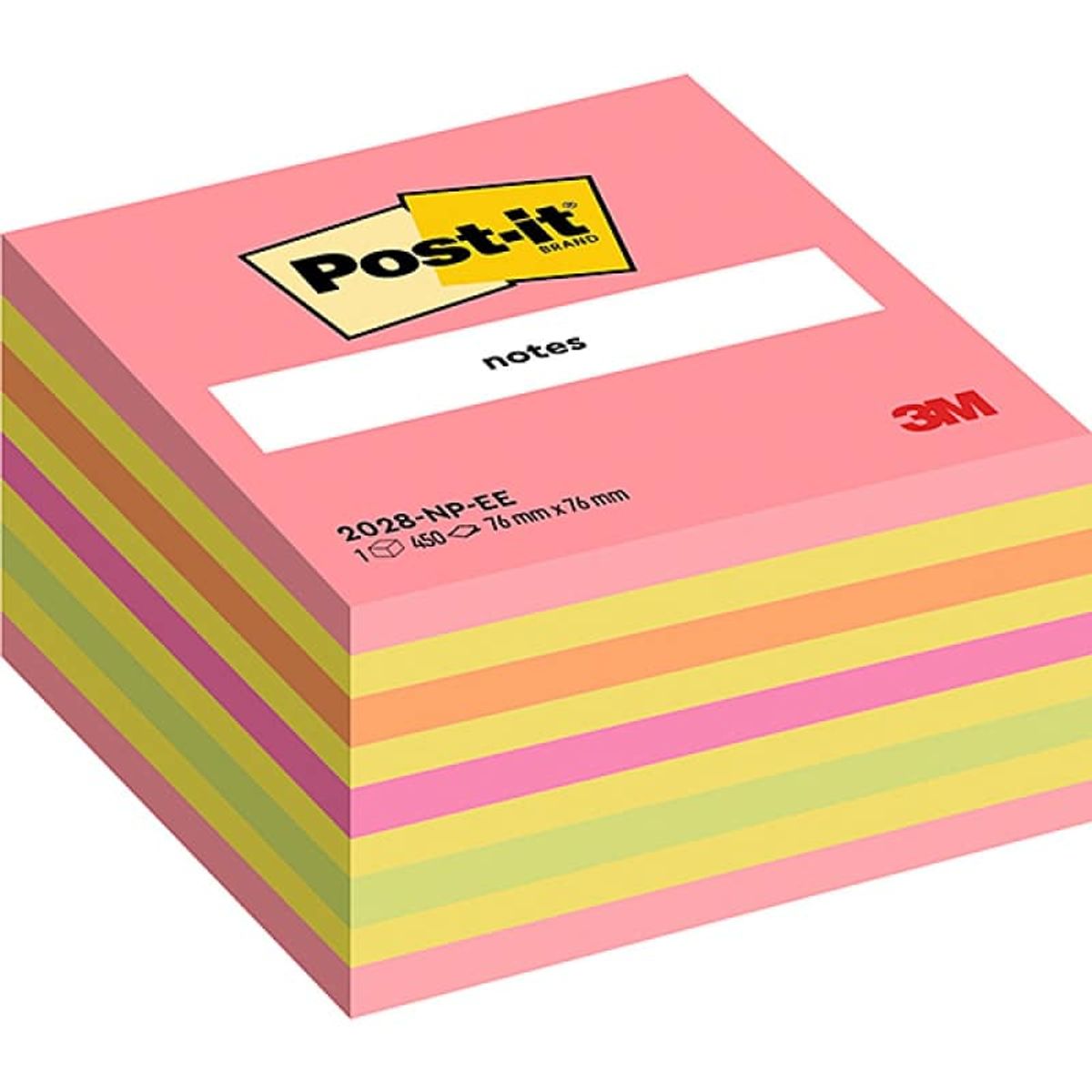 Post-it® Notes Cube Mix Pink &amp; Gul, 76 mm x 76 mm, 450 ark.