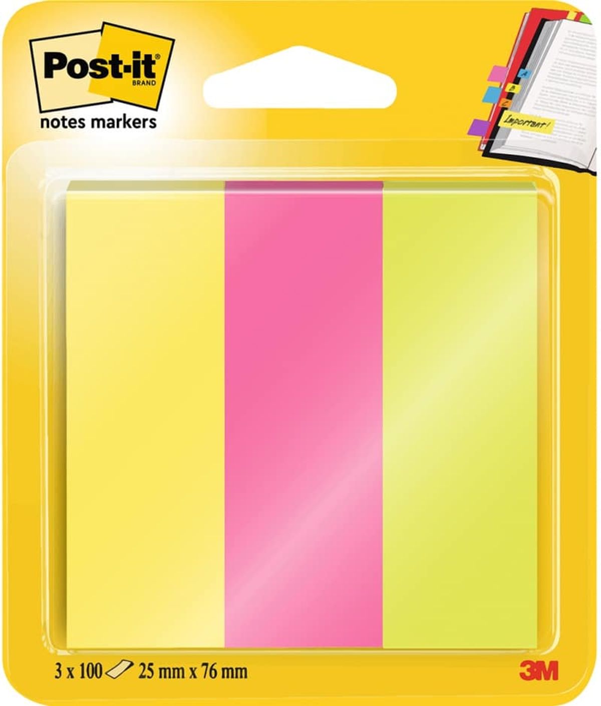 Post-it® Notes Markører Blandede Neonfarver, 3 blokke,.