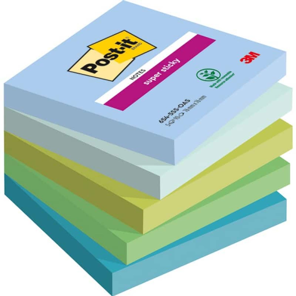 Post-it® OASIS klæbende noter, 76x76mm, 5x90 ark, 1 pakke