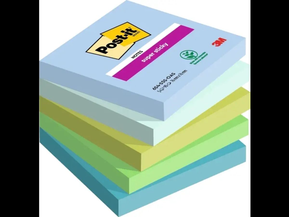 Post-it Super Sticky 76x76mm Oasis ass 6 stk (654)