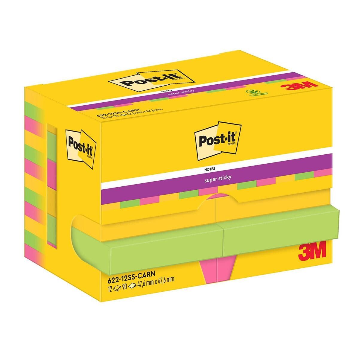 Post-it Super Sticky Carnival 47,6x47,6mm 12blk