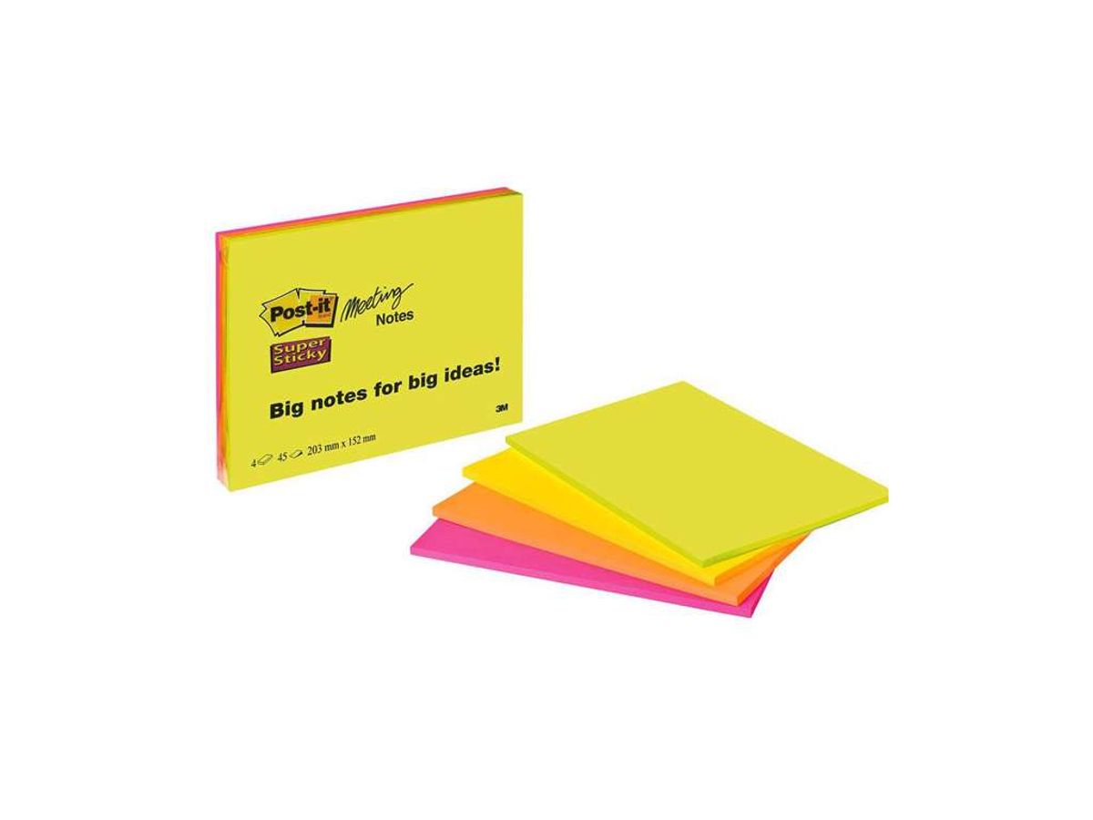 Post-it Super Sticky Mødeblok 200x152mm 4 Blokke