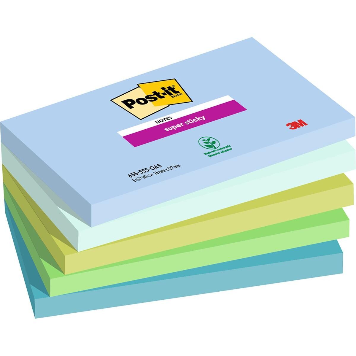 Post-it® Super Sticky Notes, Oasis 76 mm x 127 mm