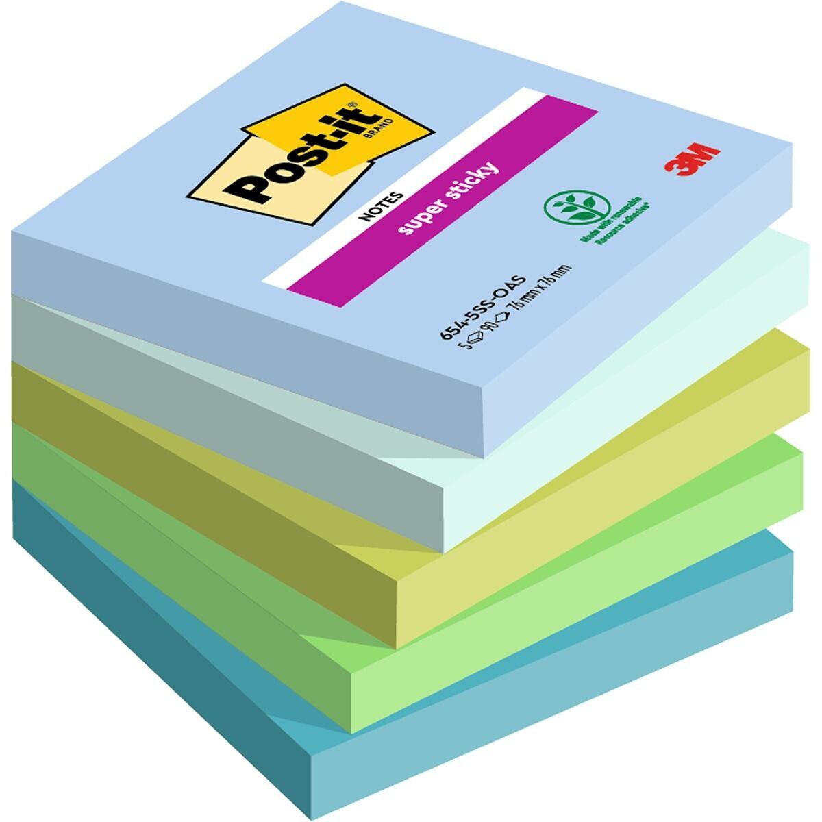 Post-it® Super Sticky Notes, Oasis 76 mm x 76 mm