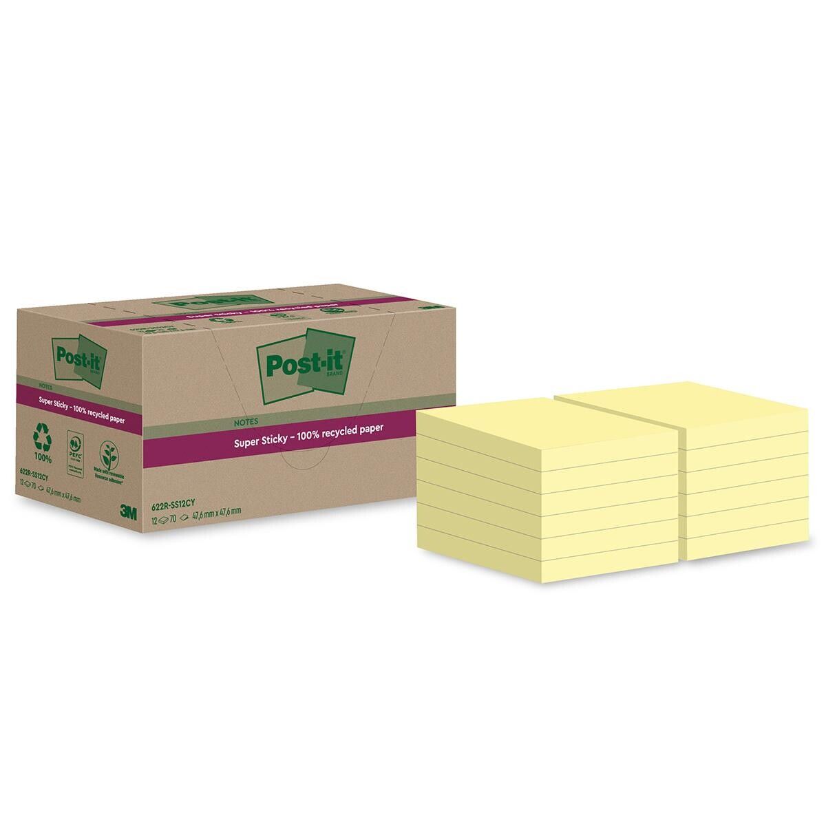 Post-it Super Sticky Recycle 47,6x47,6mm 12blk