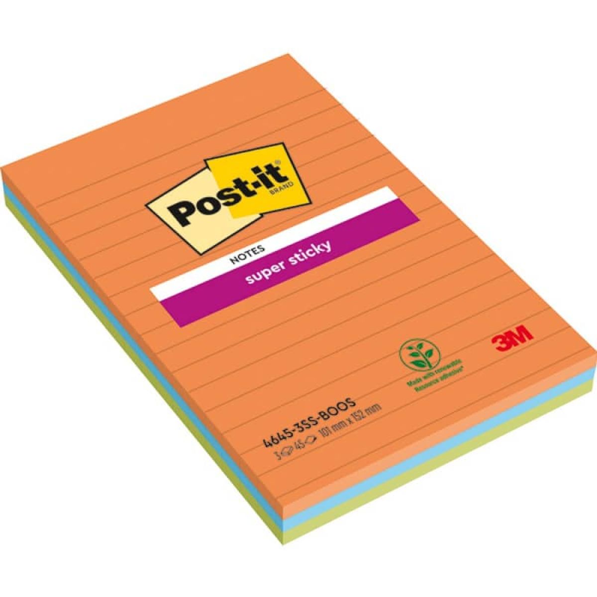 Post-it® Super Sticky XXL, BOOST, linjeret, 101x152mm, 3x45 ark 1 pakke