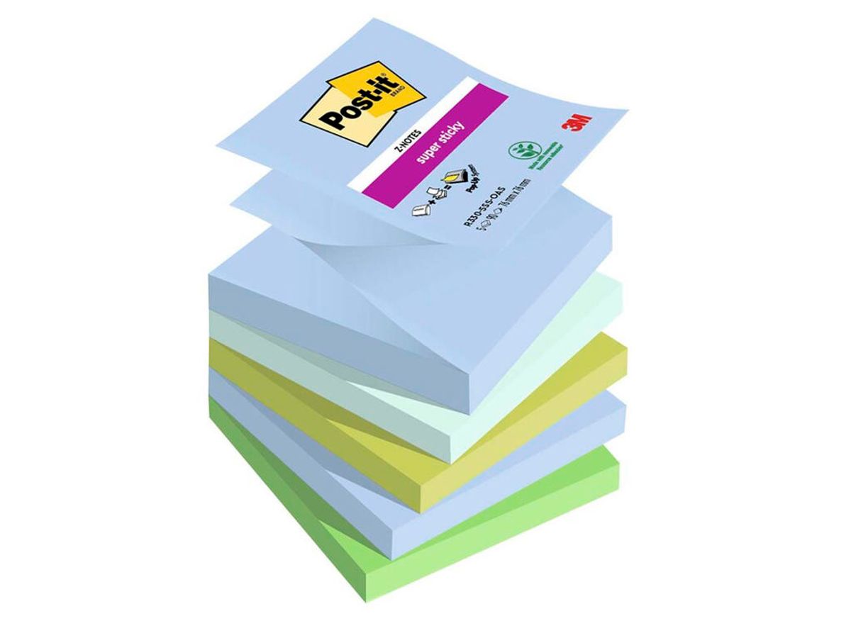 Post-it Z Super Sticky 76x76mm Oasis ass 5 stk (R330)