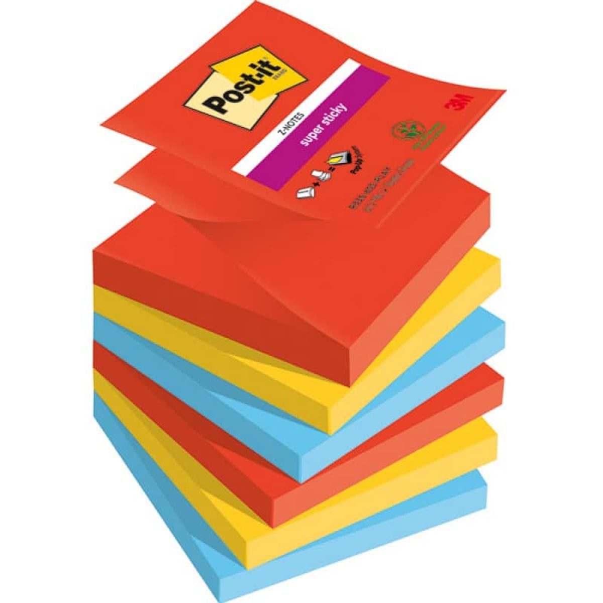 Post-it®Z-Notes, PLAYFUL, 76x76mm, 6x90 ark, 1 pakke