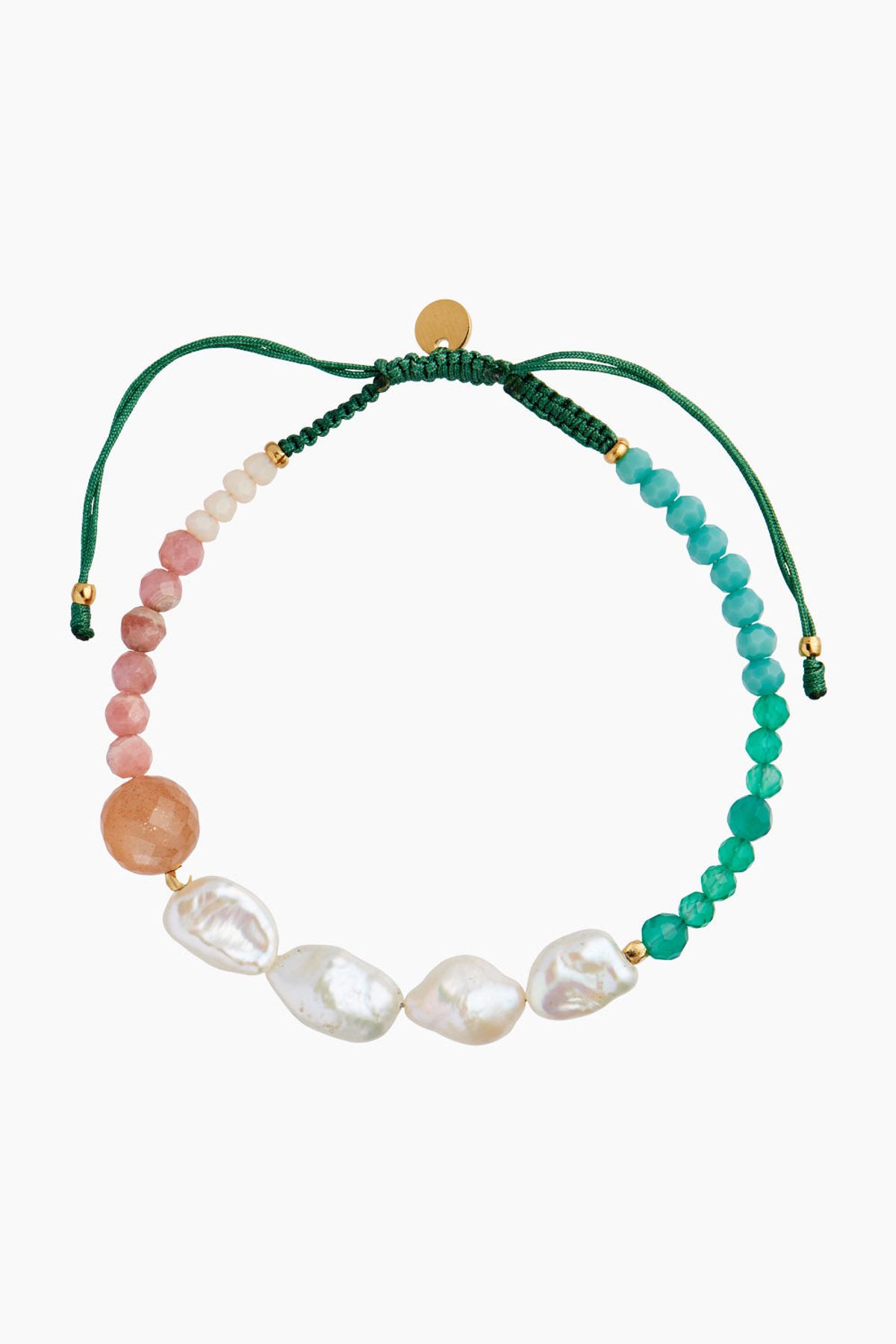 Powder Fall Bracelet With Stones And Pearls And Pine Green Ribbon - Multi - Stine A - Grøn One Size