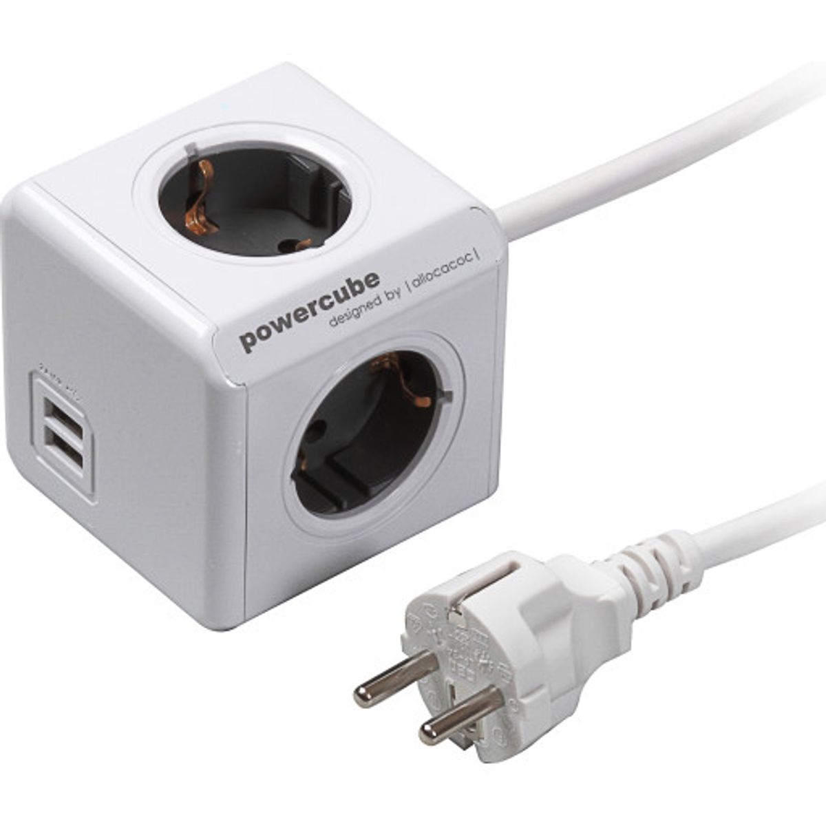 PowerCube stikdåse, schuko, 4 udtag, USB-A, hvid